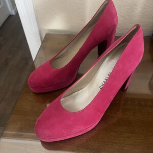 Charles Jourdan Womens Pink Suede Platform Pumps Heels Shoes 8.5 Vintage '90s